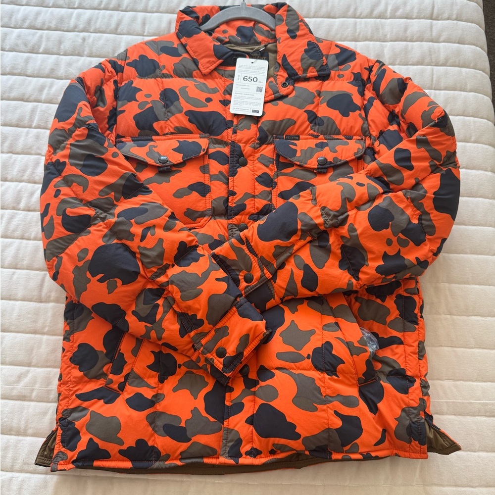 Filson Orange and Black Camo Puffer Jacket